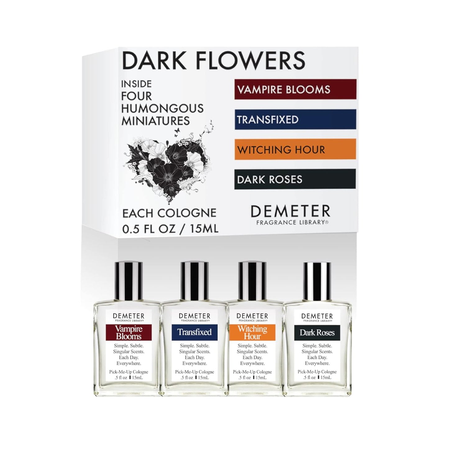 Dark Flowers Miniature Perfume Sampler Set - Witching Hour, Dark Roses, Vampire Blooms | 4 Scents for Women