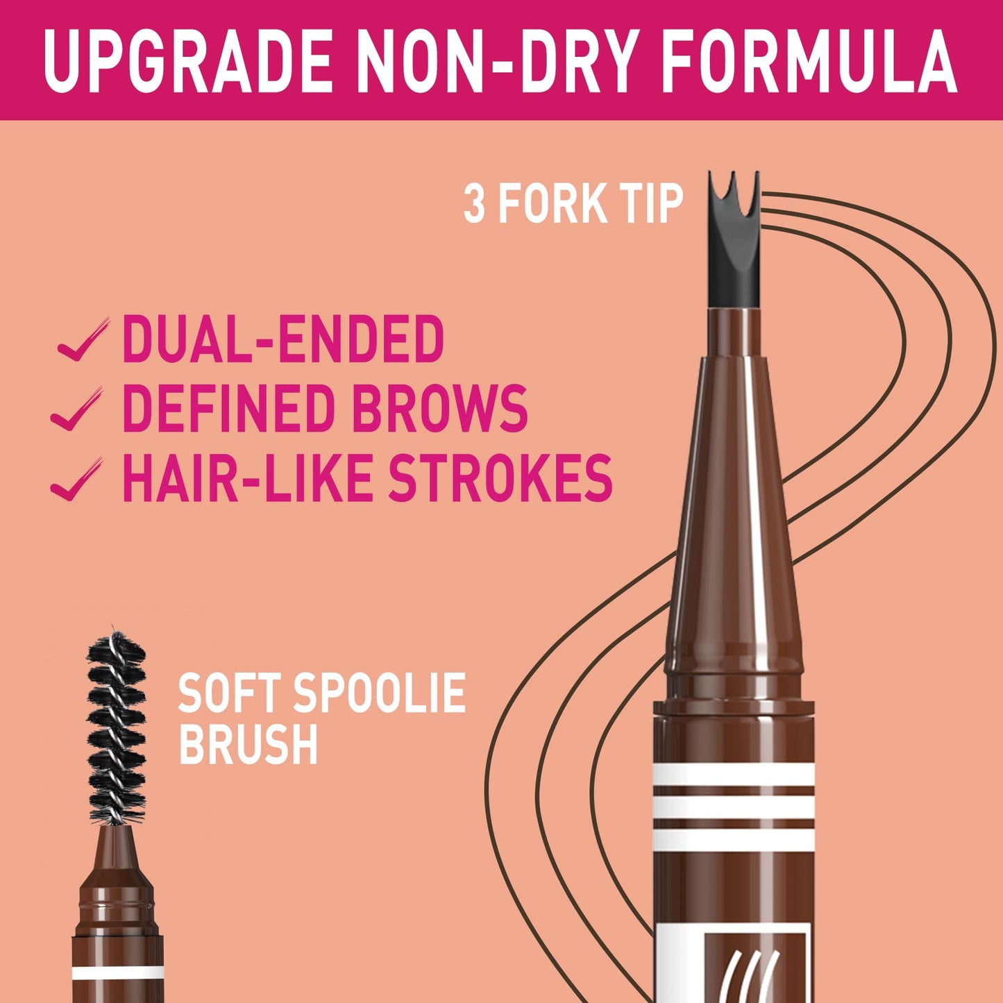 iMethod Microblading Eyebrow Pen - Eyebrow Pencil 2-in-1 Dual-Ended Eye Brow Pencils for Women with 3-Fork-Tip and Spoolie Brush Create Natural Hair-Like Defined Brows, Last All-Day, Dark Brown