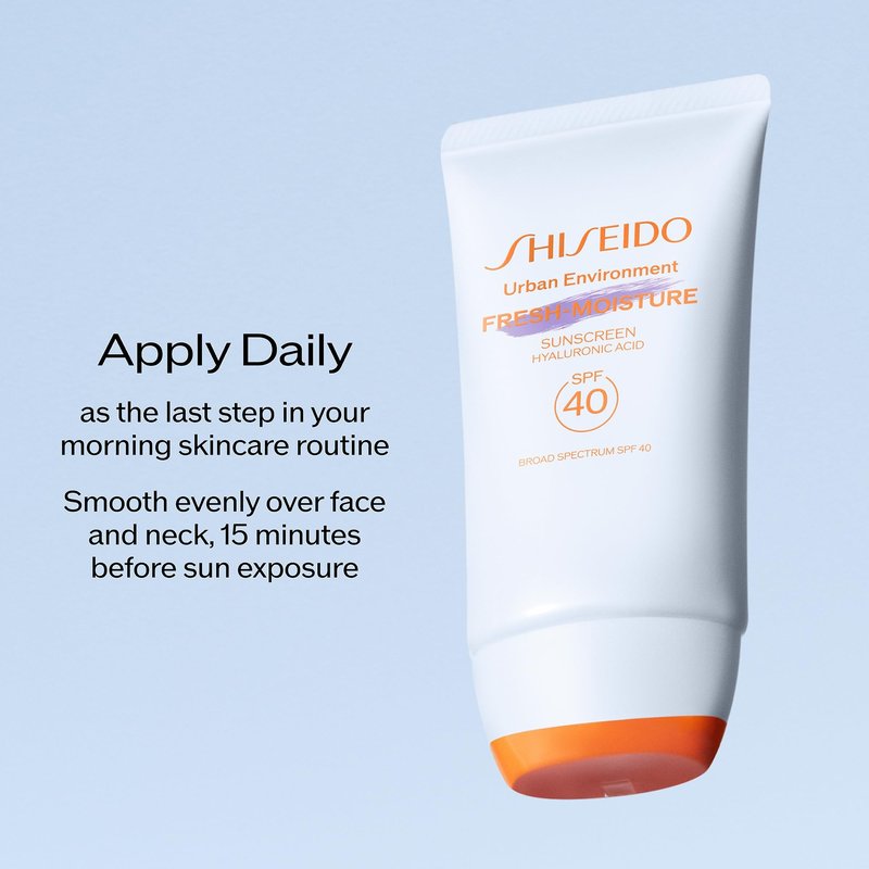 Shiseido Urban Environment Fresh-Moisture Sunscreen SPF 40 - Protects Against UVA/UVB Rays & Pollution - 12-Hour Hydration - Water Resistant for 40 Minutes - Non-Comedogenic - 50 mL