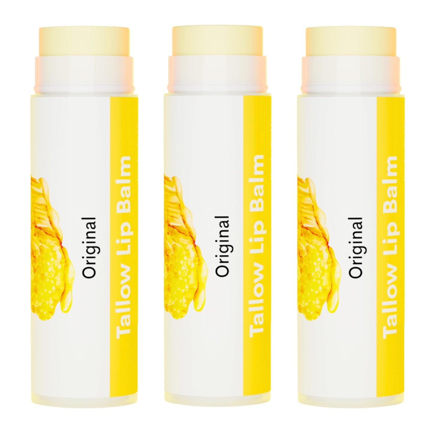 Tallow Lip Balm by Cattle Creek – All-Natural Ingredients, Long-Lasting Moisture and Hydration for Dry, Cracked, and Chapped Lips, Soothing Formula for Soft Skin (Pack of 3, Original)