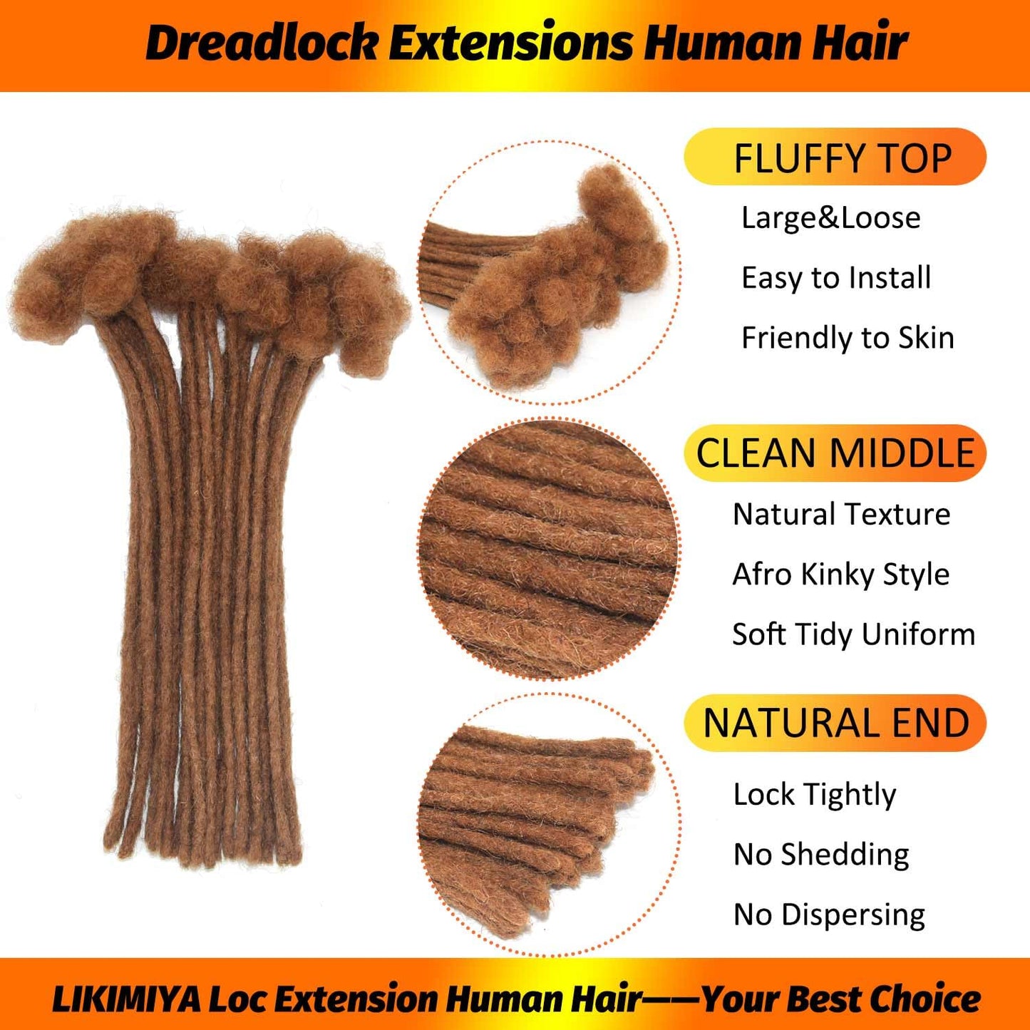 #30 Auburn Brown Loc Extensions Human Hair Dreads Extensions Dreadlock Extensions Human Hair Locs Extensions for Men Women Kids 0.4 cm 6 Inch 30 Strands Real Human Hair Locs Handmade Permanent Locs