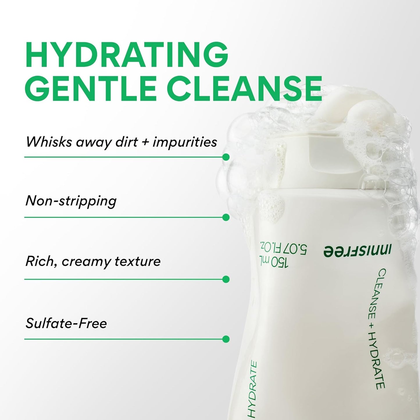 Innisfree Green Tea Amino Acid Cleansing Foam - Sulfate-Free Hydrating Face Wash | Gentle Lather, pH-Balanced Skincare