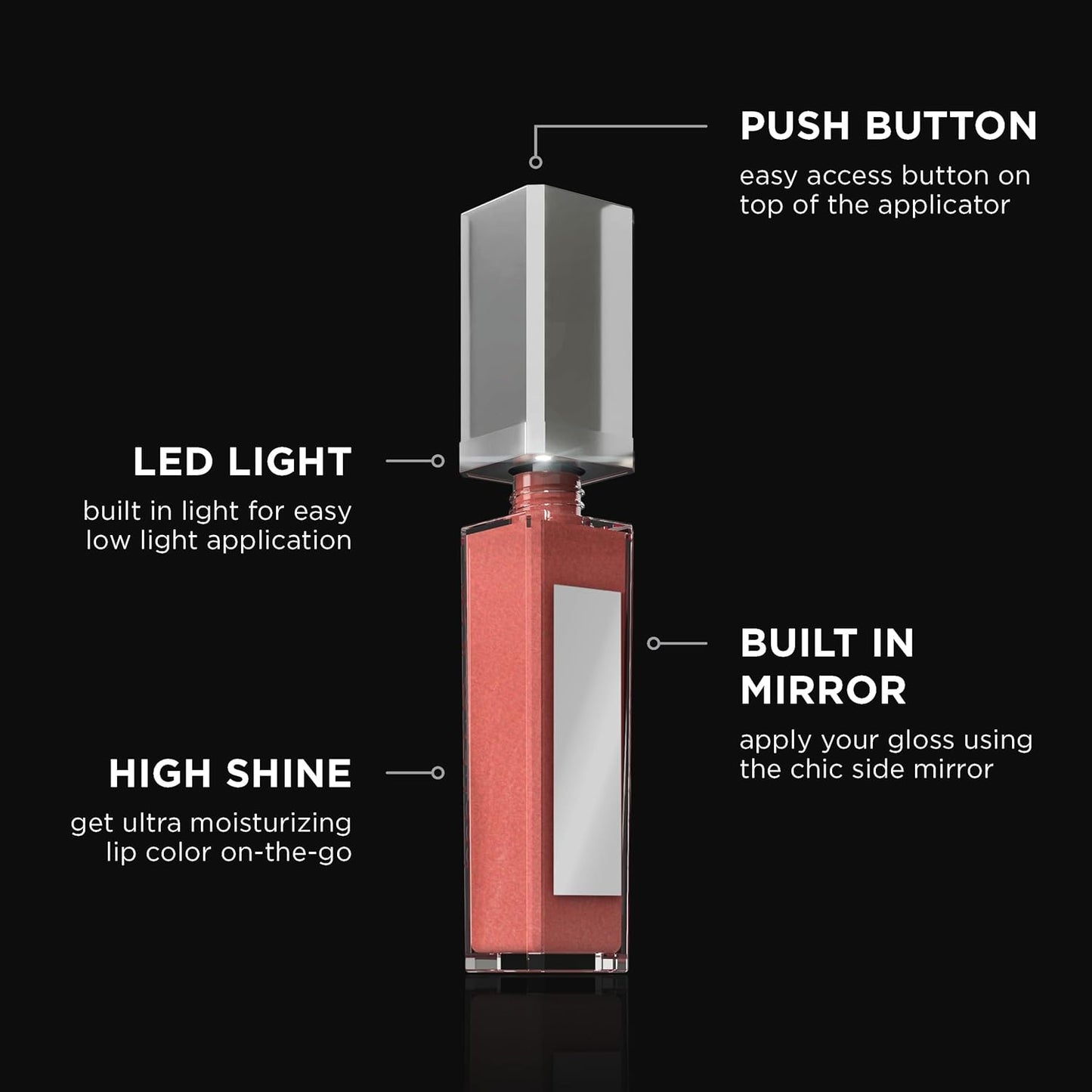 Light-Up Lip Gloss - Moisturizing Caribbean Coral with LED Applicator & Mirror | Non-Sticky Formula, Enriched with Jojoba Oil & Vitamin E