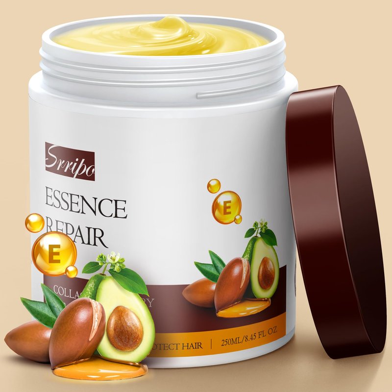 Srripo Collagen Hair Mask for Deep Conditioning, Keratin Hair Treatment with 4 Hydrolyzed Proteins, Moroccan & Avocado Oils Conditioner for Nourish, Calendula Gentian Extracts Care Dry & Damaged Hair