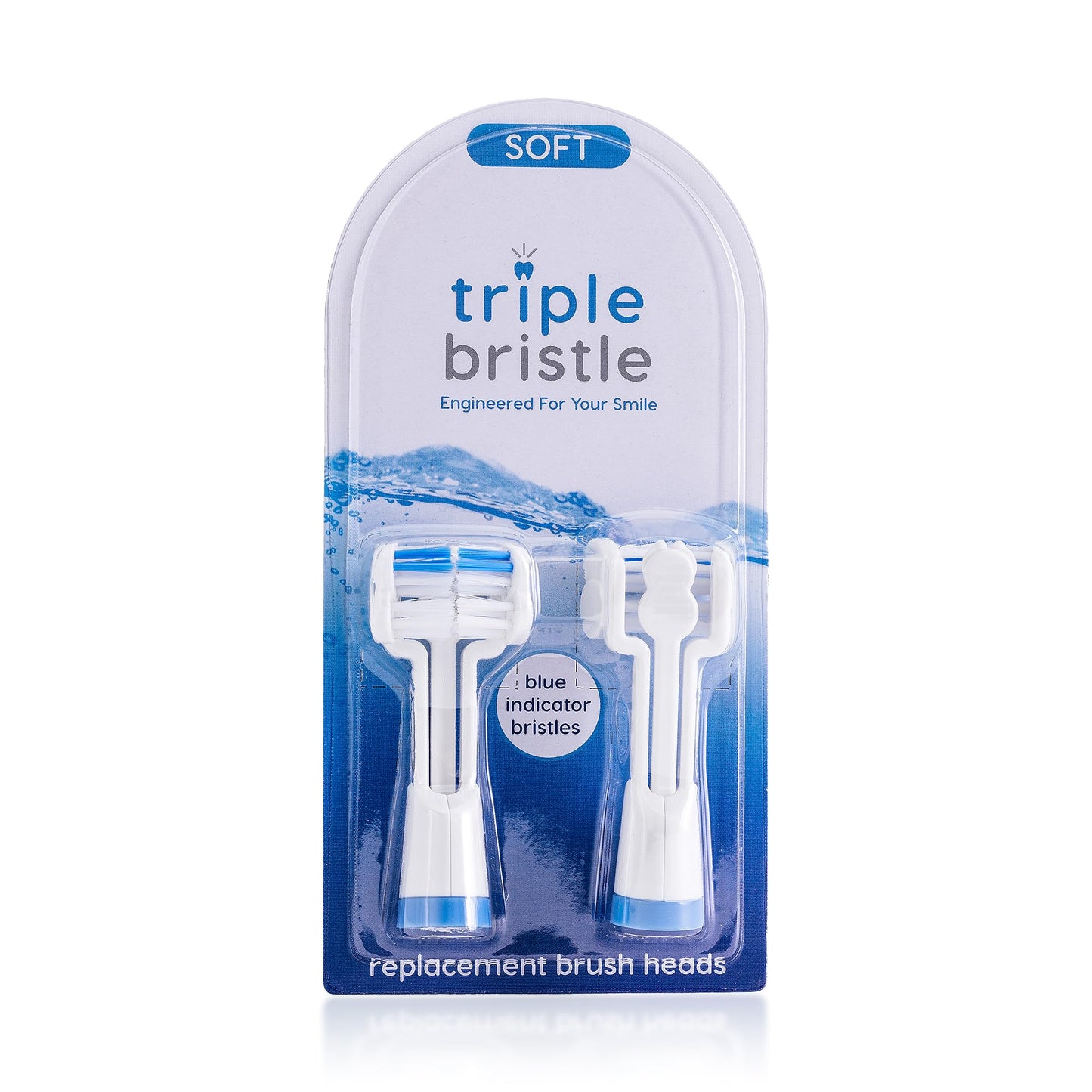 Triple Bristle Replacement Brush Head Refills | Innovative 3 Head Design | Compatible with Triple Bristle Brand Sonic Toothbrush | Color Changing Indicator Bristles | 2 Pack (Blue)