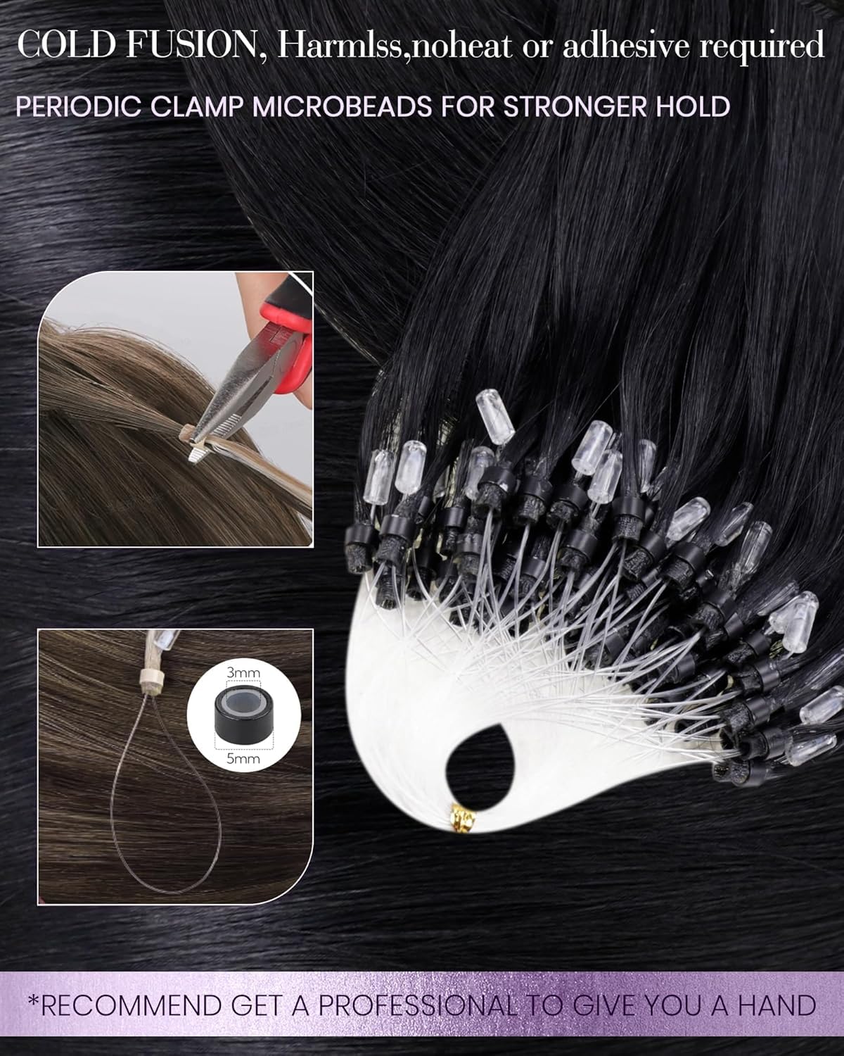 LaaVoo Microlink Hair Extensions Human Hair Jet Black 20inch Microbead Hair Extension Real Human Hair Micro Link Extensions Black Straight Hair 50gs 50g