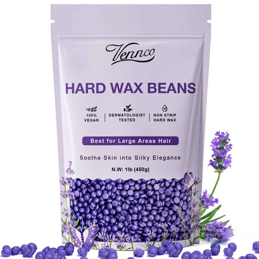 VENNCO Hard Wax Beads, 1lb Wax Beans with Lavender Essence, Gentle on All Skin Types, Suitable for Legs, Back, Chest, and Bikini, Waxing Beads Refill for Easy Hair Removal at Home