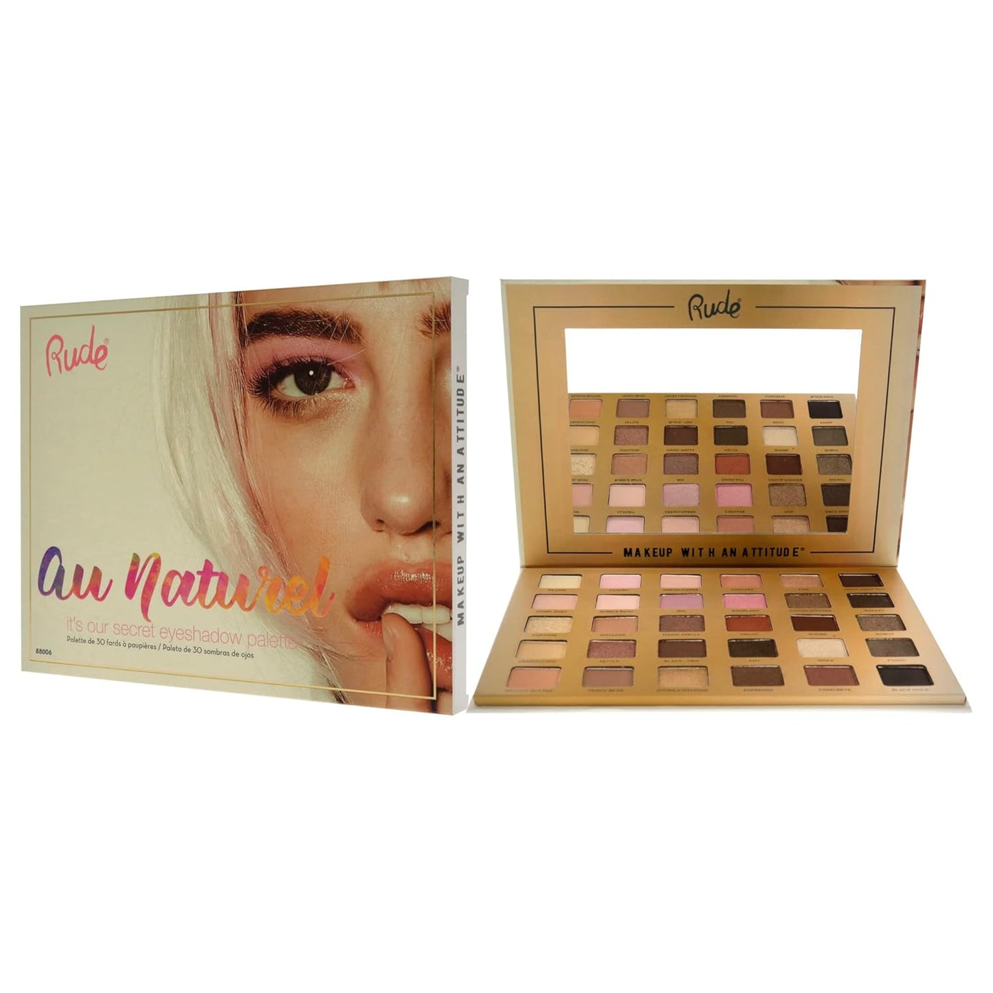 Rude Cosmetics Au Naturel Eyeshadow Palette - 30 Shades for Stunning Looks | 1.05 oz