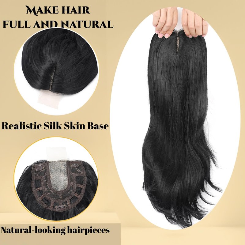 Lumhun 20Inch Hair Toppers for Women with Thinning Hair, Heat Resistant Fibre Synthetic 6.5" x 6.5" Base,Long Layered Topper for Women(Ombre Light Brown to Blonde, 20inch)