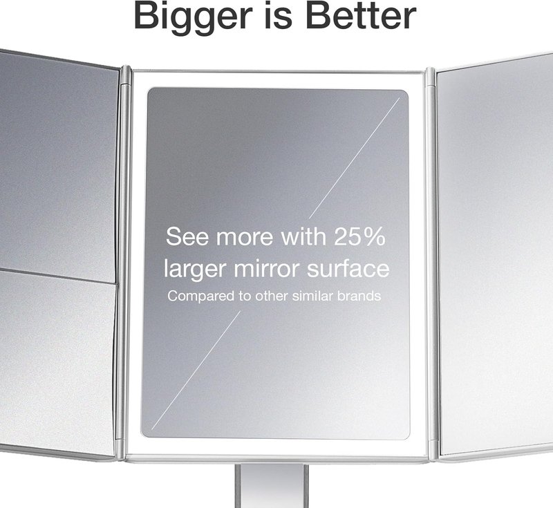 Fancii Makeup Mirror - Lighted Trifold Vanity Mirror with 5X & 7X Magnification | 40 Dimmable LED Lights, Touch Screen, White