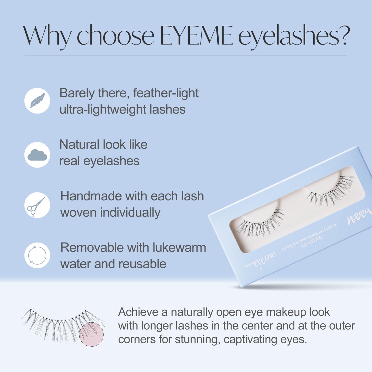 EYEME Eyelash x Artist Collaboration NO.11 Pure – 5 Set Pack, Natural False Eyelashes, Lightweight Cat Eye Lashes for a Minimalist Look, Soft Lashes for Everyday Use, K-Beauty