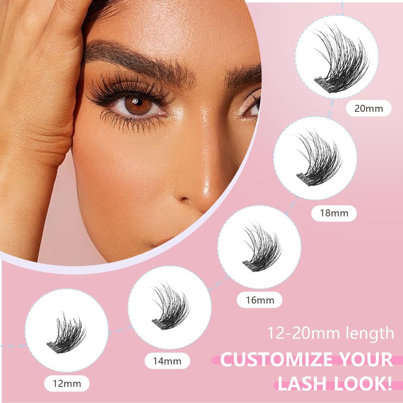 Glue-Free Wispy Lash Clusters Kit, 100 Pcs Individual Eyelash Clusters (12-20mm D Curl)- DIY Lash Extension Kit with Eyelashes Tweezers, Natural Fluffy Fake Lashes for Home Use, Beginners Friendly