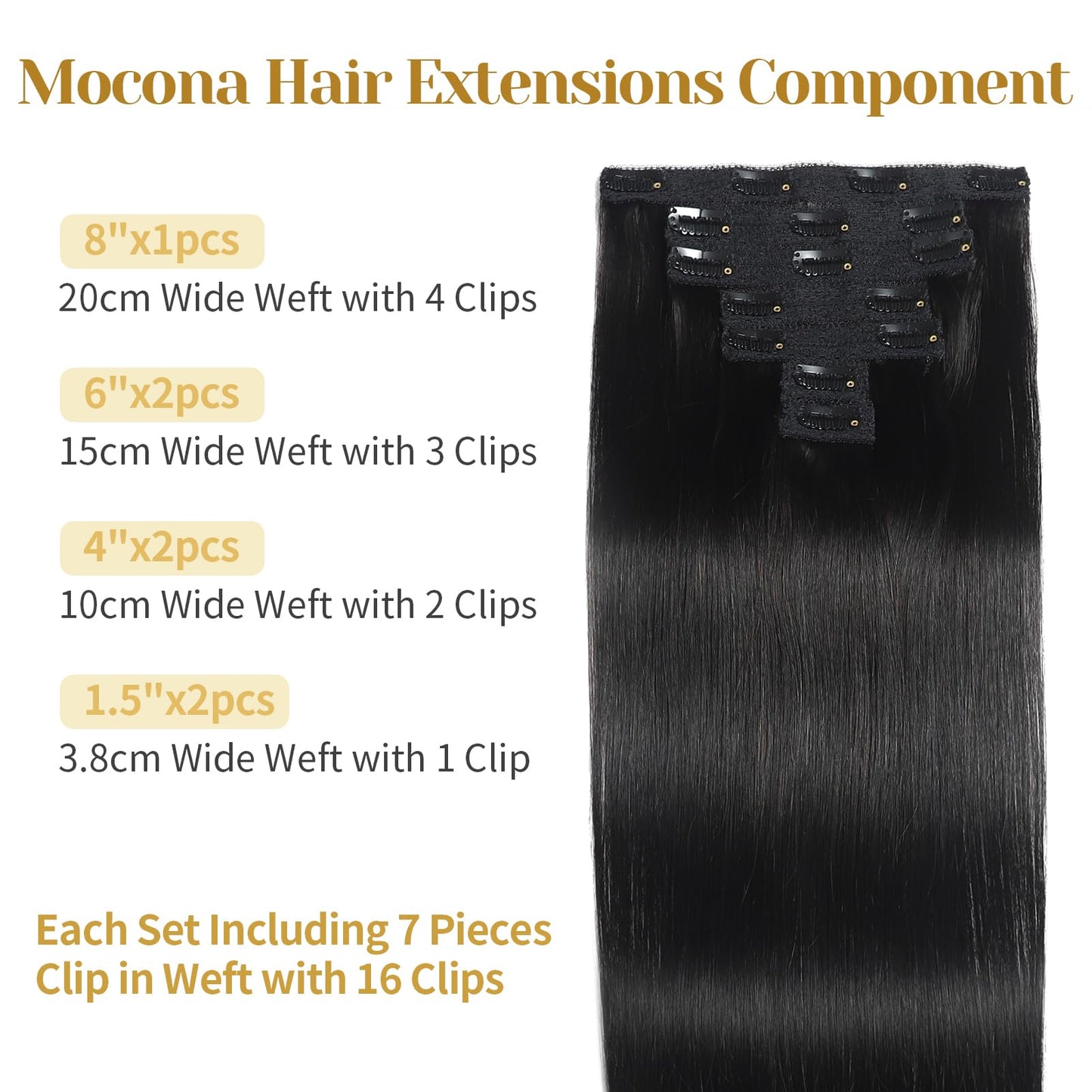 Mocona Clip in Hair Extensions Real Human Hair, Natural Black–18 Inch 7pcs 70g/Pack, Soft Remy Human Hair Clip in Extensions Straight for Women, Capable for all Occasions (#1B 18 Inch)