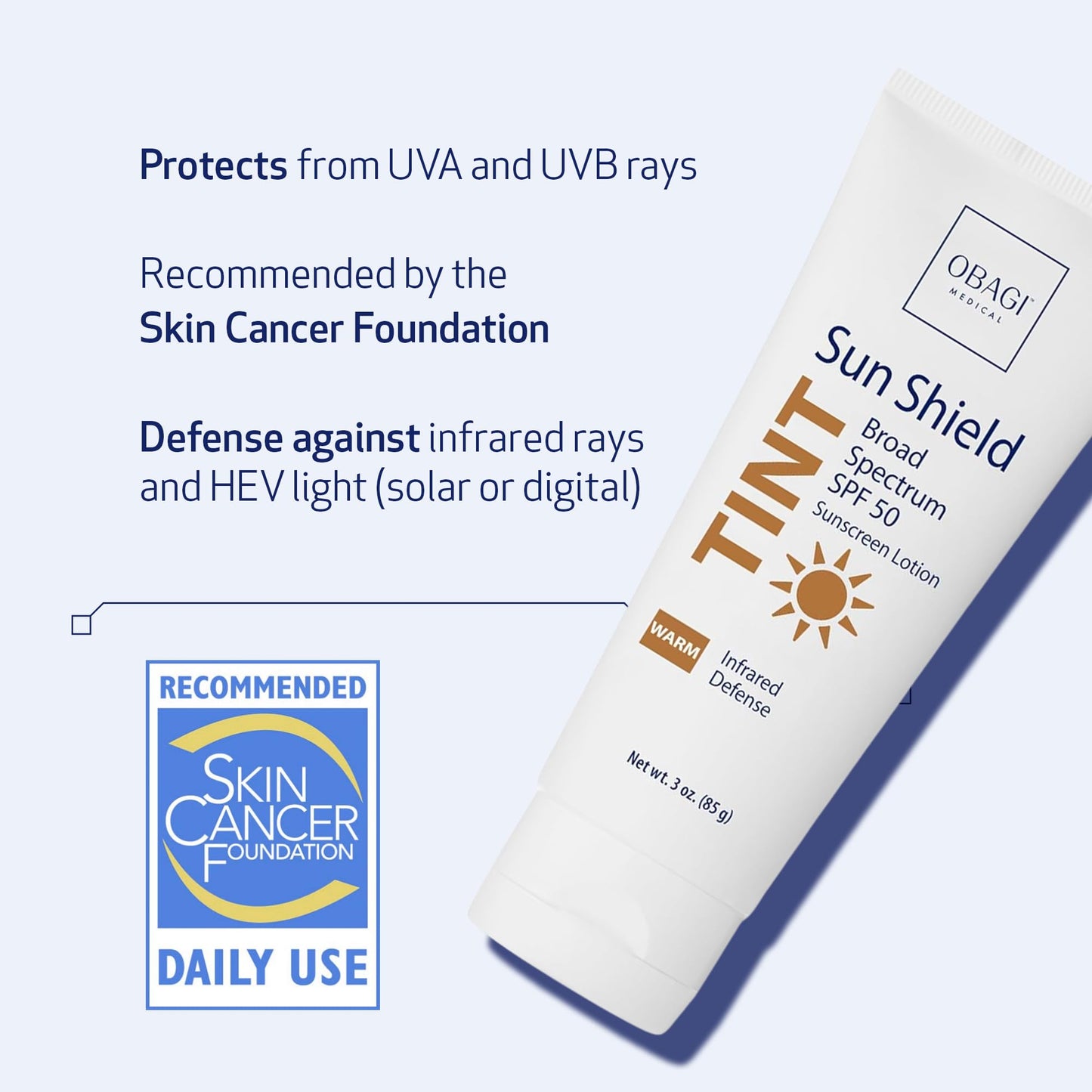 Obagi Medical Sun Shield Tint Broad Spectrum SPF 50 Sunscreen, Unscented 3 Ounce