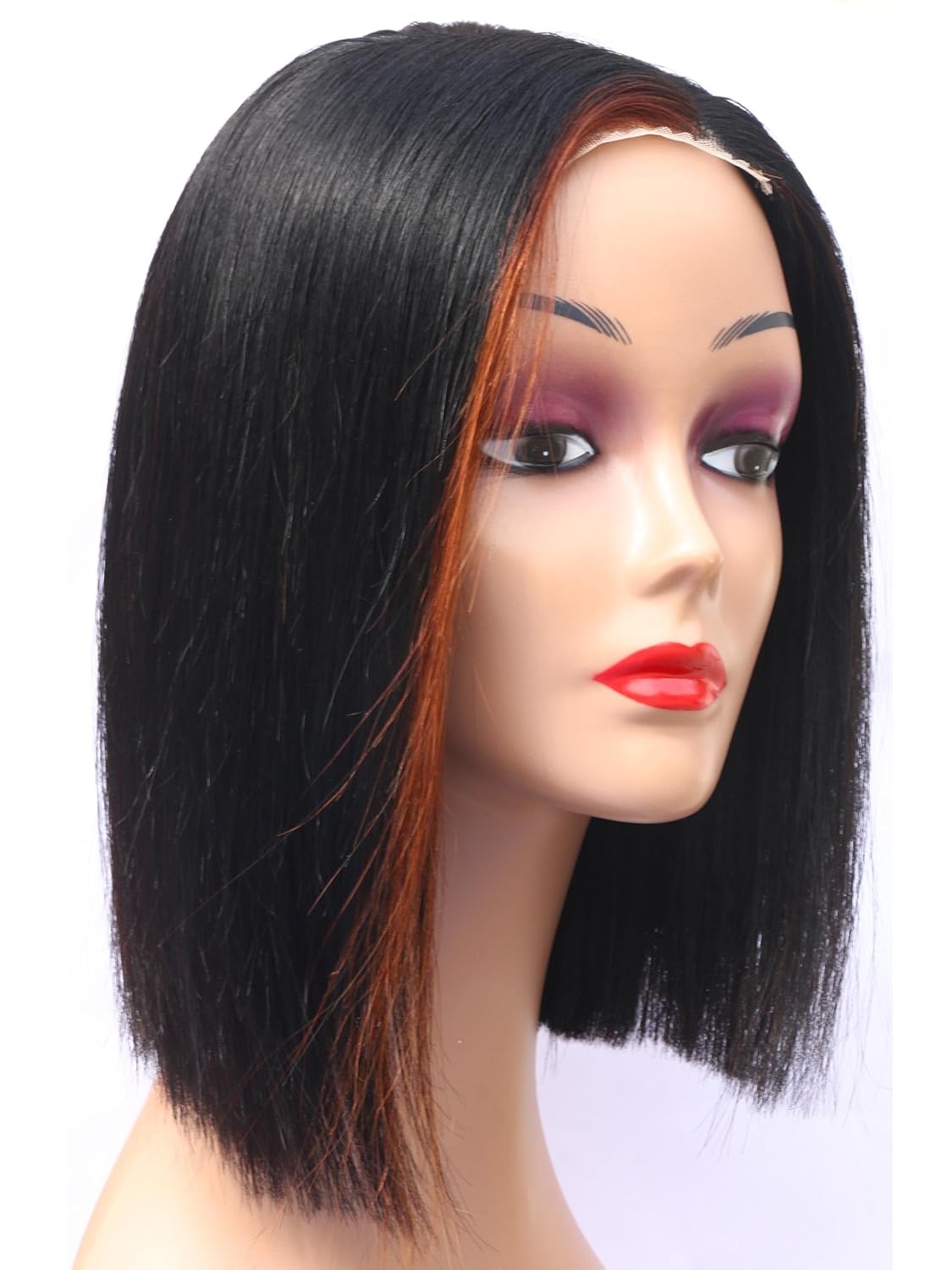 Short Bob Wig - Glueless Human Hair Lace Front Wig for Black Women | Pre Plucked Straight 10-Inch with Brown Streaks