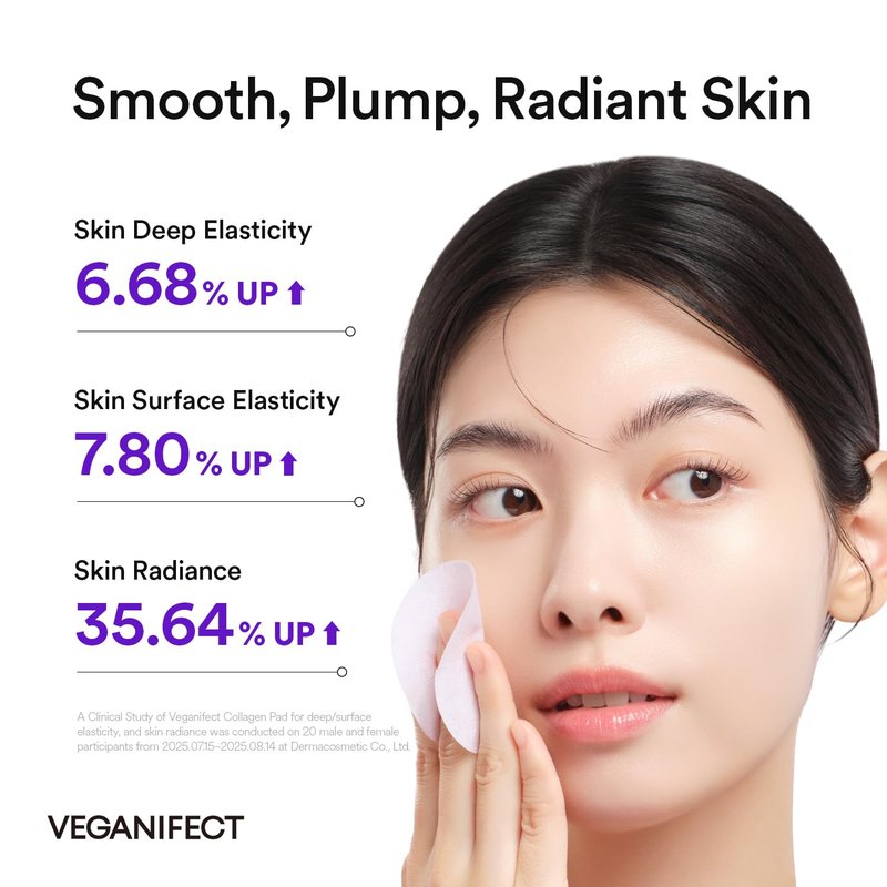 VEGANIFECT Collagen Peptide Jelly Toner Pads | Dual-Function Skincare for Wrinkle Care | Pore Tightening, Elasticity Boost, and Glow Radiance, Korean Skincare | 6.76 fl.oz.(200ml)*70Pads