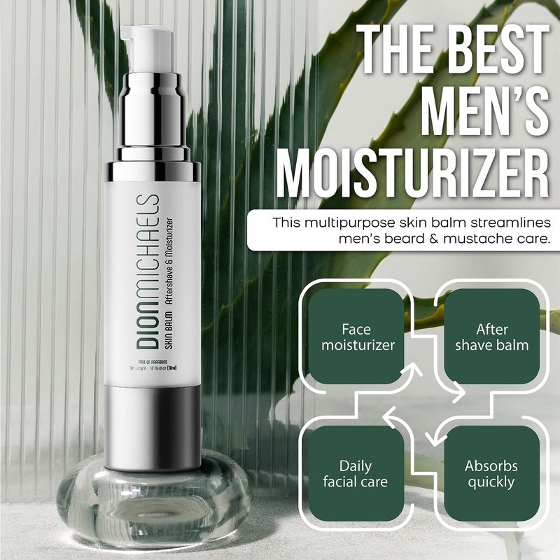 Dion Michaels 2-in-1 Aftershave Balm and Face Moisturizer for Men - Soothing Post Shave Cream & Moisturizer with Aloe, Argan Oil, Oats, Shea Butter - After Shave Balm for Men - Mens Aftershave, 1oz