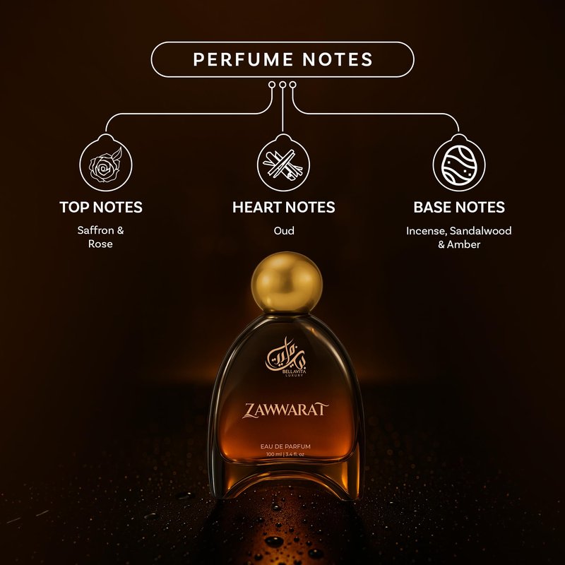 Bella Vita Luxury ZAWWARAT Unisex Fragrance | EDP Perfume for Men and Women | Amber Top Note | 100 ml pack | 3.4 Fl. Oz. | Woody and Amber notes | Gift for Men and Women | Eau de Parfum