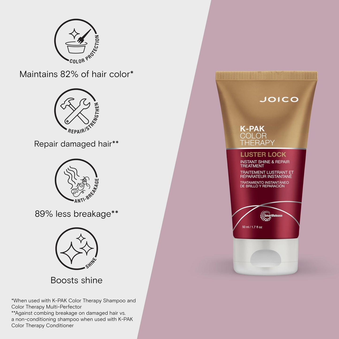 K-PAK Color Therapy Luster Lock Instant Shine & Repair Treatment | For Color-Treated Hair | Boost Color Vibrancy | Repair Breakage | With Keratin & Argan Oil | 1.7 Fl Oz