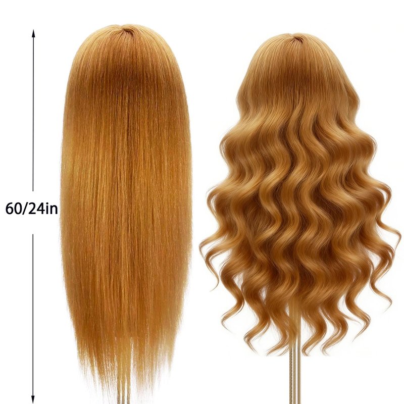 Mannequin Head with 80% Human Hair, TopDirect 24" Blonde Real Hair Cosmetology Mannequin Head Hair Styling Hairdressing Practice Training Doll Heads with Clamp Holder and Tools