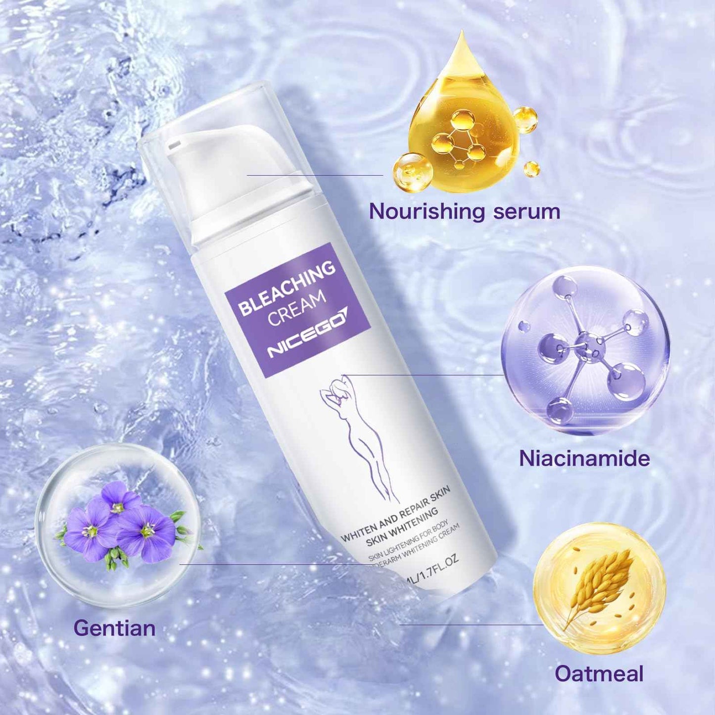 NiceGo Skin Bleaching Cream, Dark Spot Remover for Body, Skin Tone Lightening for Women with Vitamin C Moisturizer, Underarm Whitening Lotion for Intimate Areas, Knees, Elbows, Bikini Line 1.7 Fl Oz