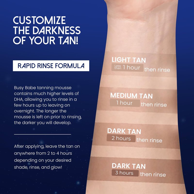 Busy Babe Self Tanner - Cabo Nights Express Rapid Dark Tanning Mousse - Deeper Sun-Kissed Glow with Mitt - Vegan, Cruelty-Free, Instant Tan, Self Tanning Mousse Pump - Express, Violet based- 7.2 oz