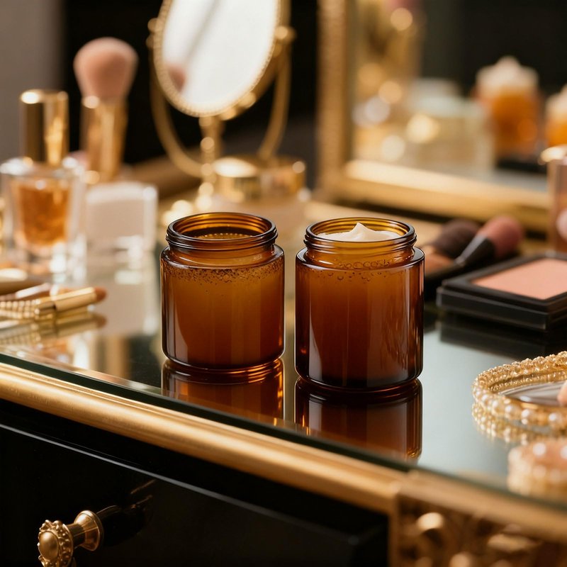 Norme 24 Pcs Glass Jars with Lids Empty Small Glass Containers and Inner Liners Reusable Cosmetic Jars Round Airtight Bottles with Plastic Woodgrain Lids for Storing Lotion (4 oz,Amber)