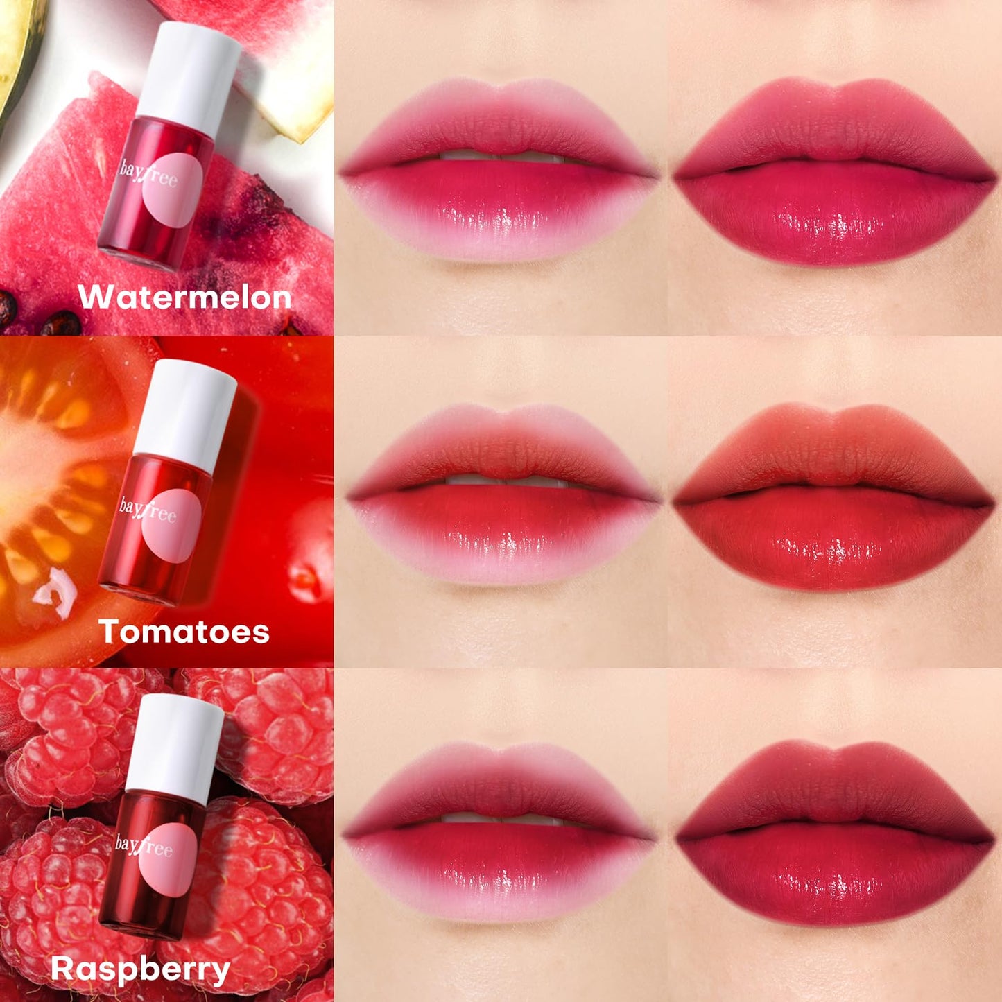 bayfree Lip Tint Stain Set, 3 PCS Korean Water Tint Lightweight Non-sticky, Waterproof Long Lasting Liquid Blush & Lip Stain, Transfer-Proof, Matte Finish Lip Color Makeup (fruit platter)
