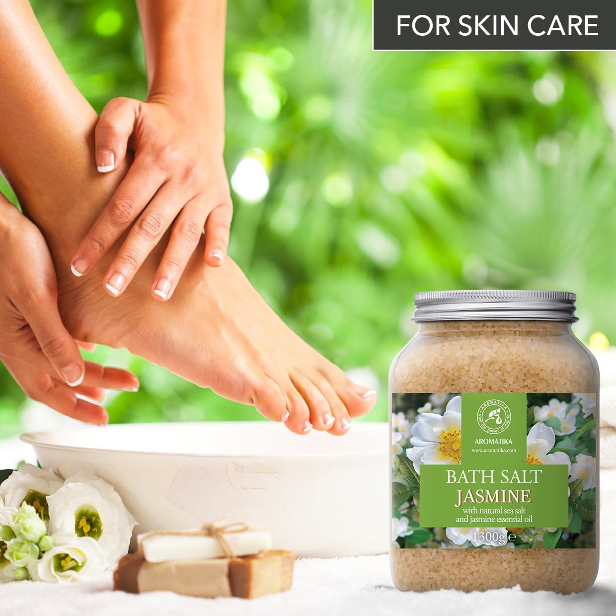 Bath Sea Salt Jasmine 46 Oz (1300g) - Bath Salts with Jasmine Essential Oil for Bath Soak - Relaxing Bath - Beauty - Body Care - Relaxation - Good Sleep - Aromatherapy Bath Salts - Flower Bath Salt