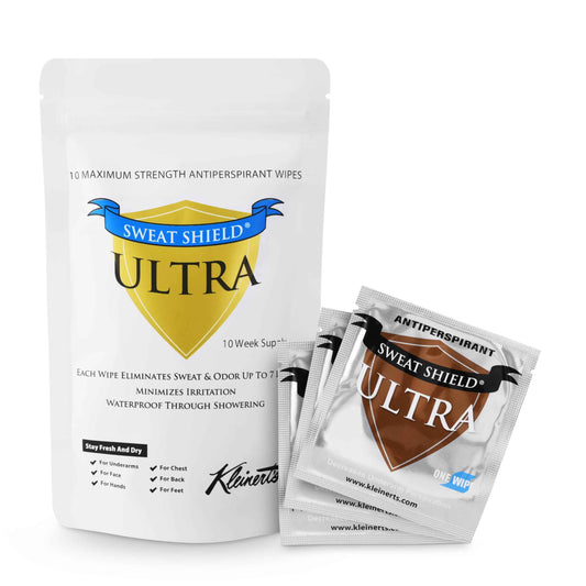 Sweat Shield Ultra Antiperspirant Wipes - Reduce Sweat Up To 7 Days Per Wipe (Pack of 10). Clinical Strength. Dermatologist Recommended.