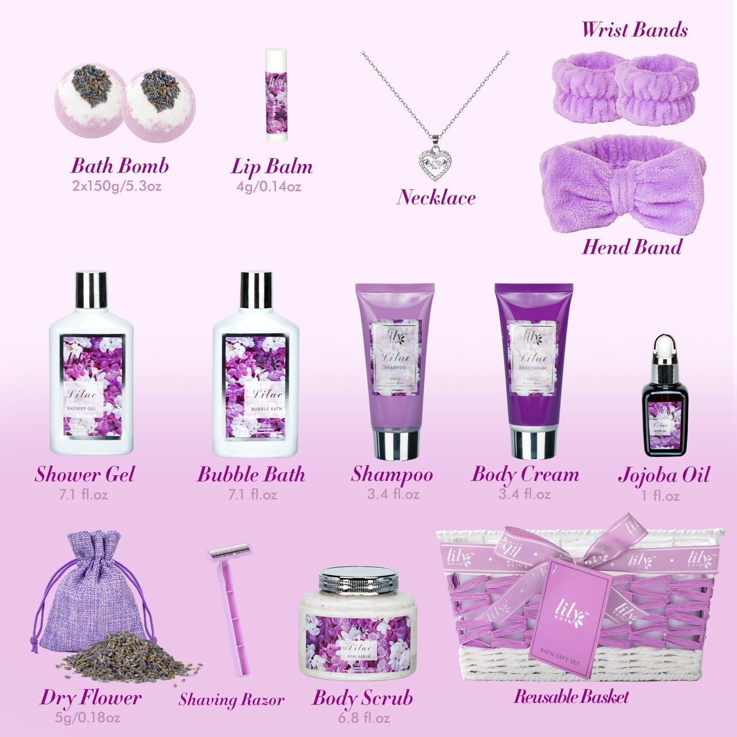 17Pcs Spa Gifts Spa Kit - Perfect Lavender Lilac Spa Gift Baskets for Women