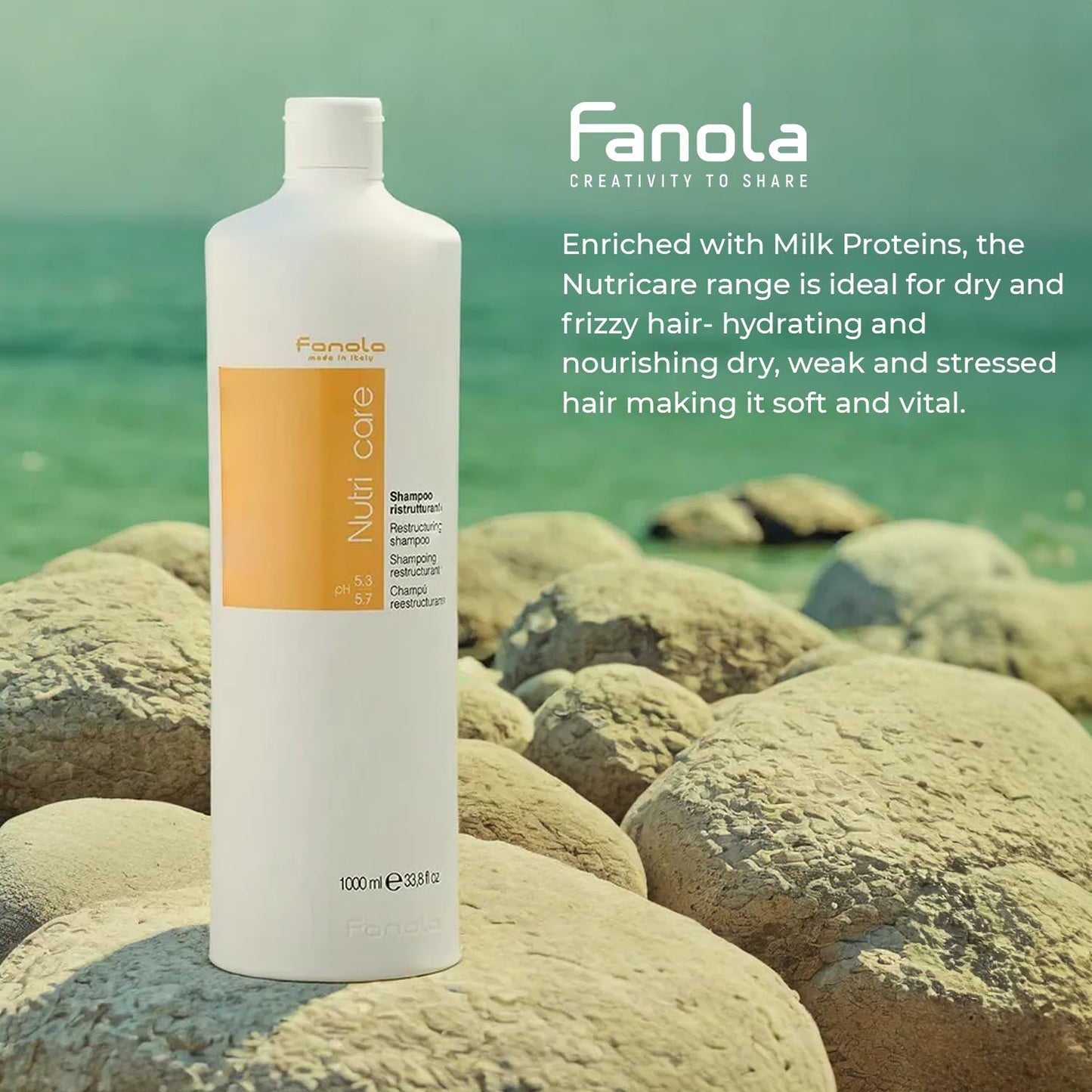 Fanola Nutri Care Restructuring Shampoo - Milk Protein Repair Shampoo for Dry Damaged Hair - Hydrating Nourishing Cleanser for Chemically Treated Hair (1 L)