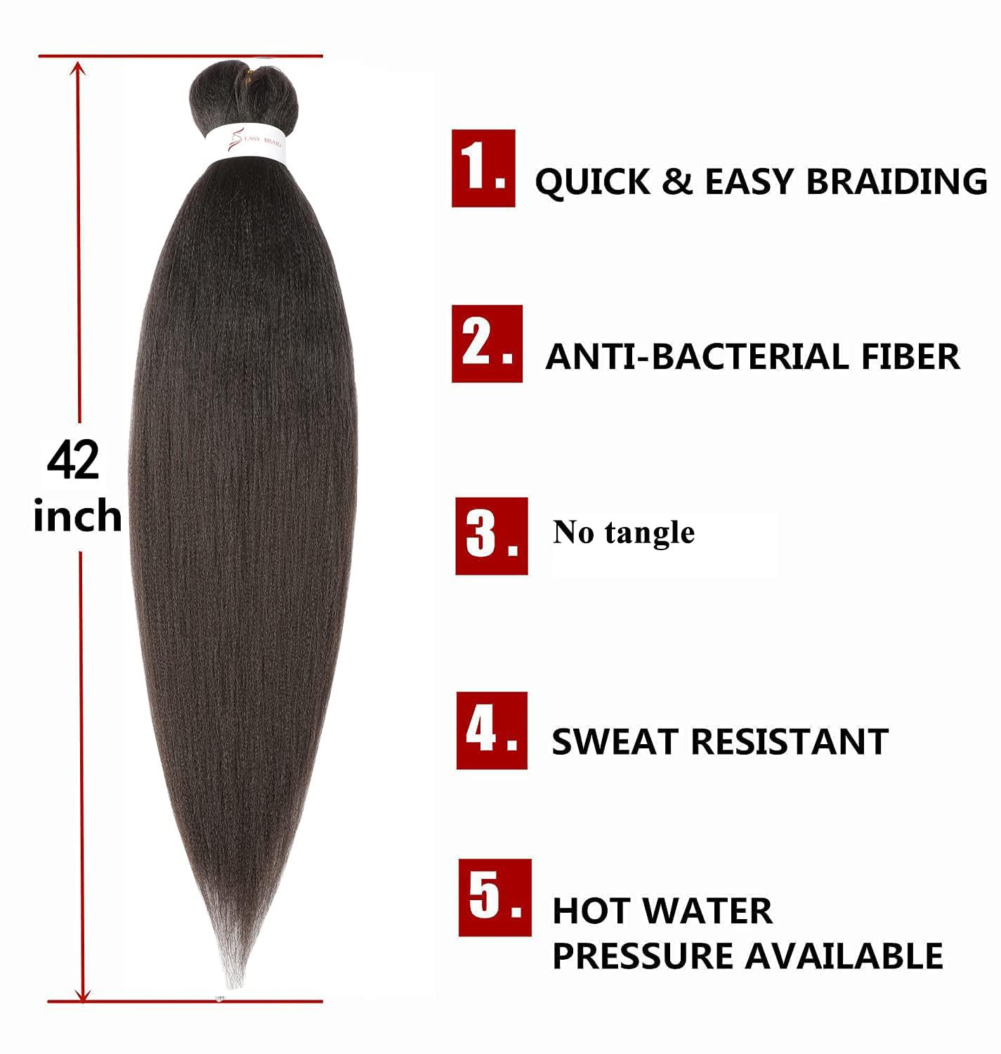 Long Braiding Hair 42 Inch 8 Packs Hair Extensions Professional Synthetic Braid Hair Crochet Braids, Soft Yaki Texture Hot Water Setting (42 inch, #4)