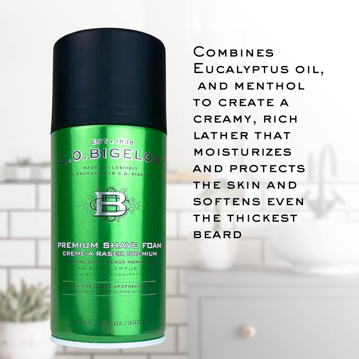 C.O. Bigelow Shaving Foam - Eucalyptus Oil Men's Shaving Cream | 5.2 oz for All Skin Types