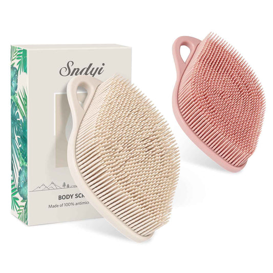 Sndyi Silicone Body Scrubber, Gentle Exfoliating Body Scrubber for Sensitive Skin, Leaf Shaped Shower Scrubber for Body with Lathering Bristles, Silicone Loofah Body Brush for Showering, 2PCS