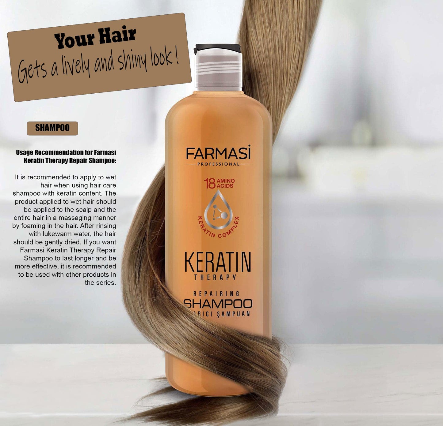 FARMASi Keratin Therapy Repairing Shampoo, Deep Cleansing & Nourishing Care for Dry Damaged Hair, Restores Softness Smoothness & Shine, 12.2 fl oz