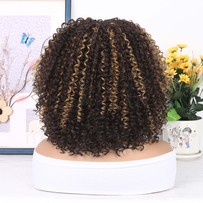 WIGER 15 inch Short Bob Lace Front Wigs 13X4X1 Curly T Part Wigs Middle Part Afro Kinky Curly Wigs Natural Black Synthetic Curly Wig For African American women
