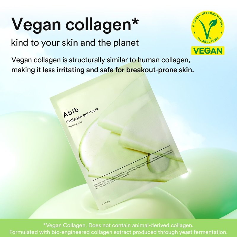 Abib Vegan Collagen Gel Mask - Soothing Heartleaf Jelly | 10 Cooling Hydrogel Sheets for Calming Skin Care