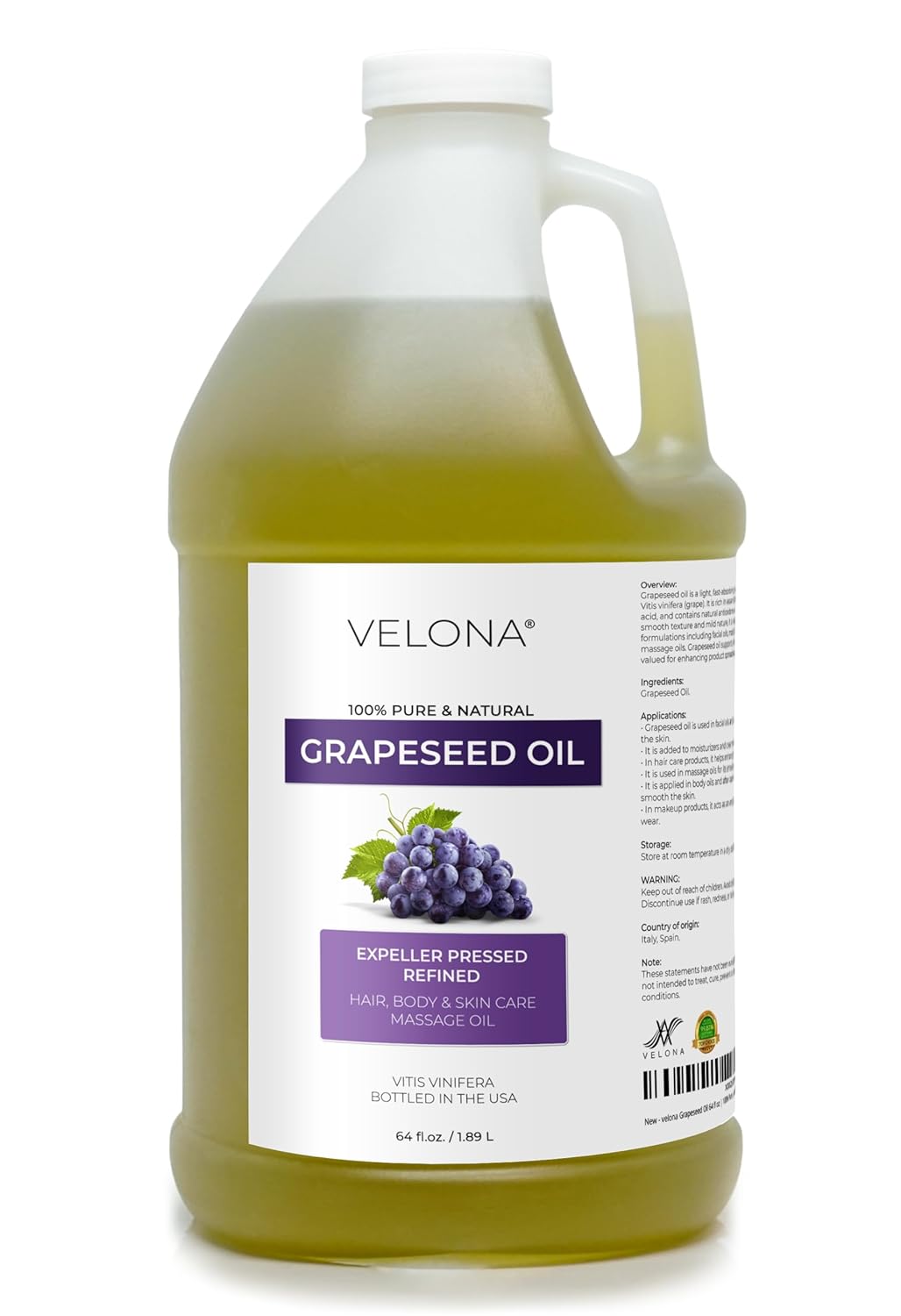 Grapeseed Oil - 100% Pure Natural Carrier Oil for Skin, Face, Body & Hair Care - 64 fl oz