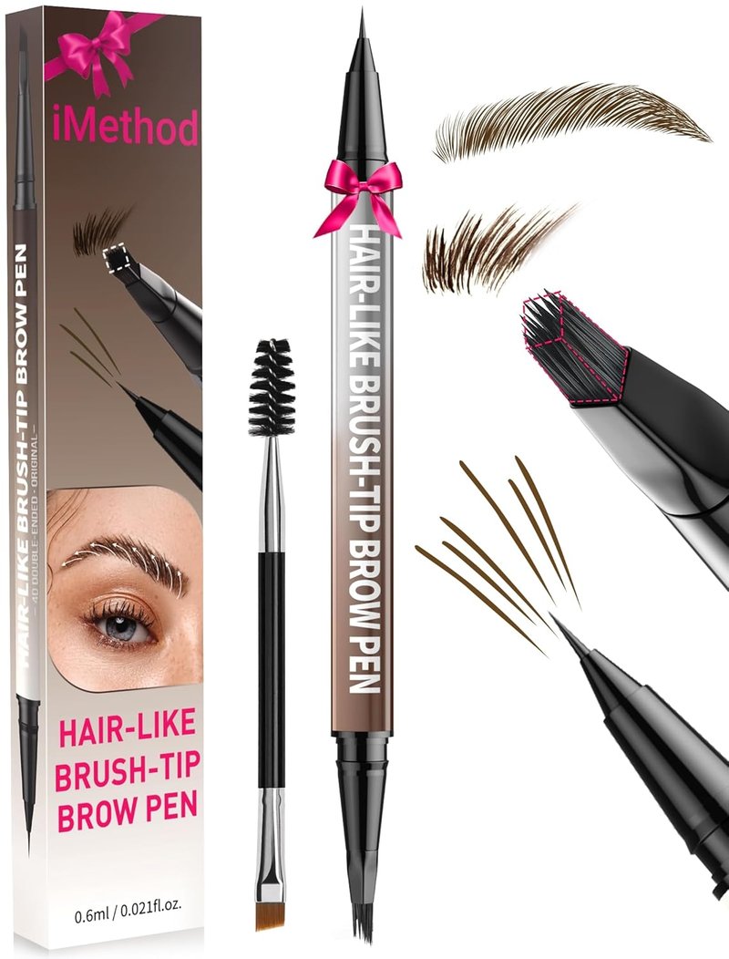 iMethod Eyebrow Pen - 2-in-1 Dual-Ended Microblading Pencil for Women | Long-Lasting Waterproof Dark Brown