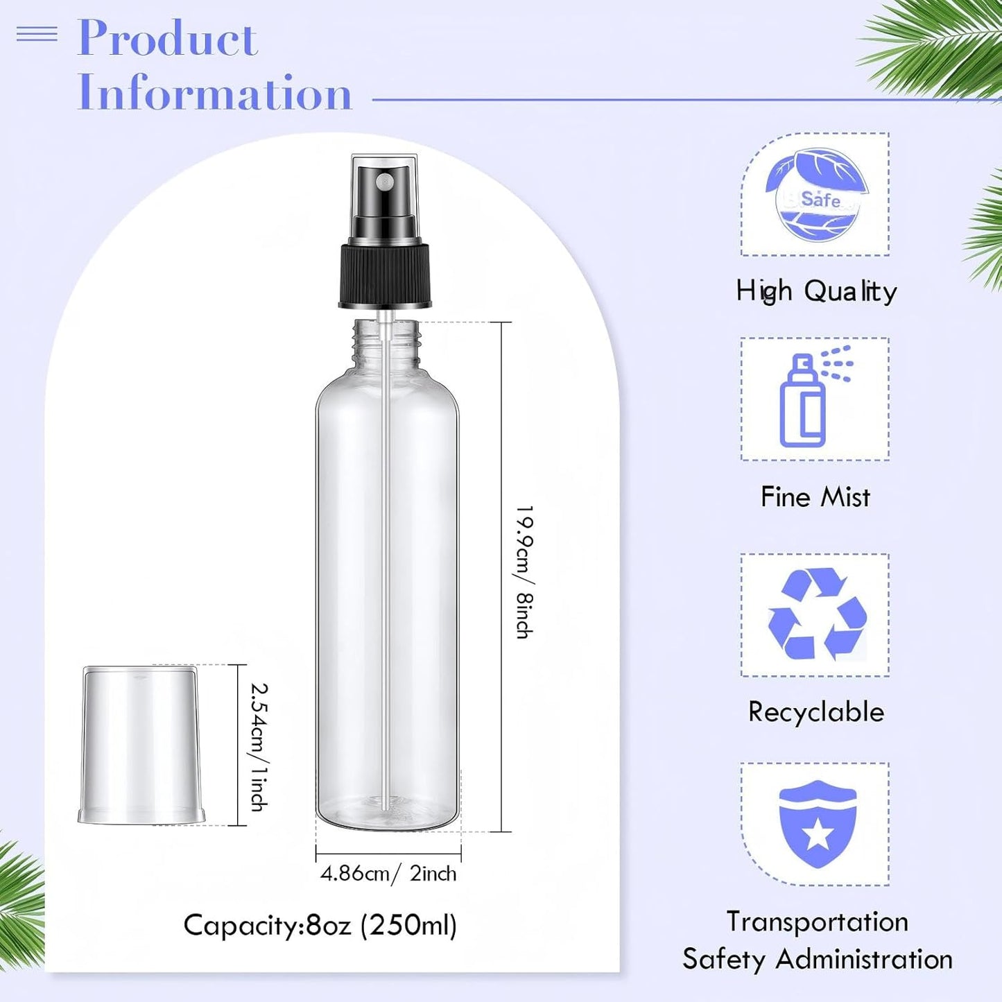 32 Pcs 8 oz Fine Mist Spray Bottles | Clear Refillable Plastic Travel Sprayers for Oils & Perfumes
