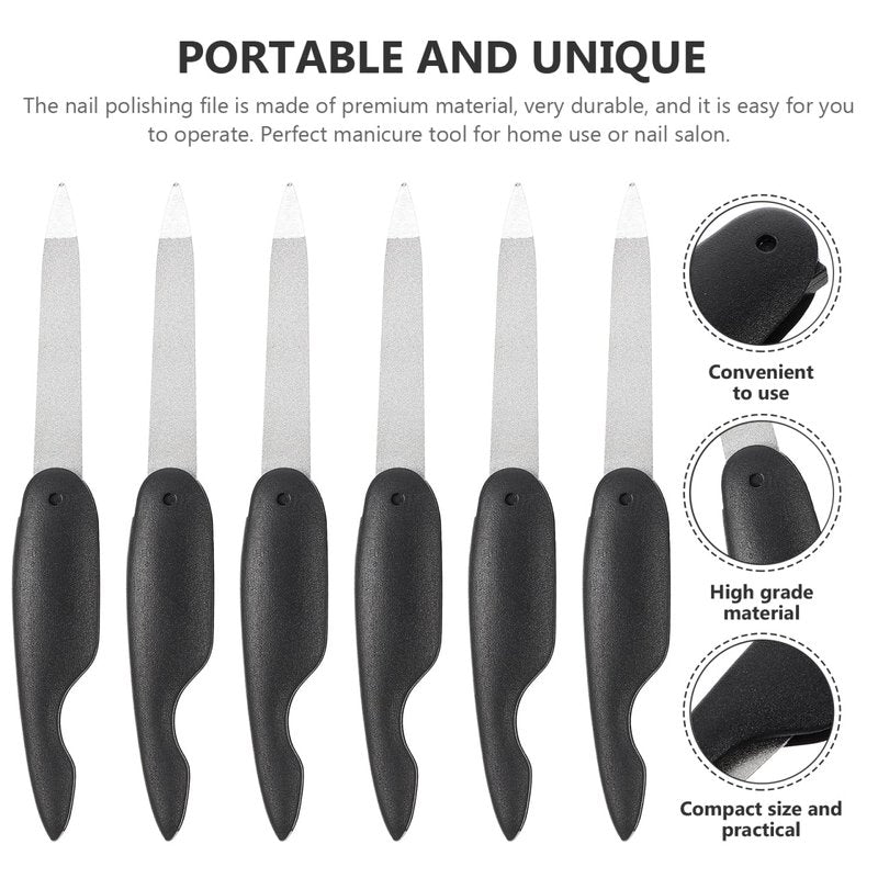 Ipetboom 6pcs Foldable Stainless Steel Nail File with Anti-Slip Handle Manicure Fingernails Polishing Tools Double Sided and Files Nails Easily for Men and Woman, 13.50X2.00X1.00CM, Black