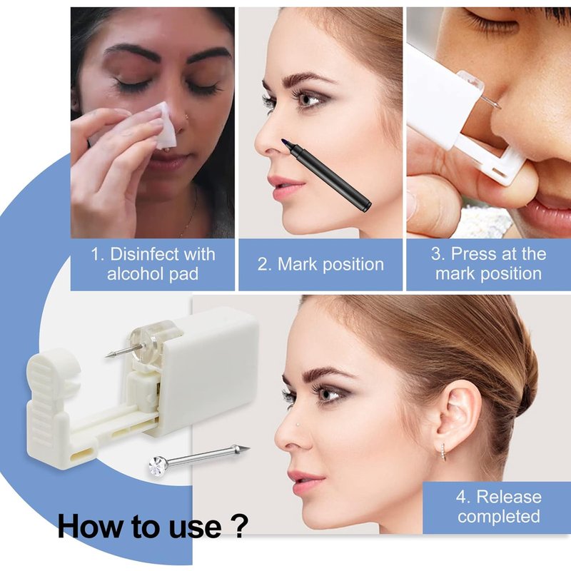 Nose Piercing Gun Kit - 24 Pcs Disposable Gun with Built-in Nose Stud for Easy Piercing