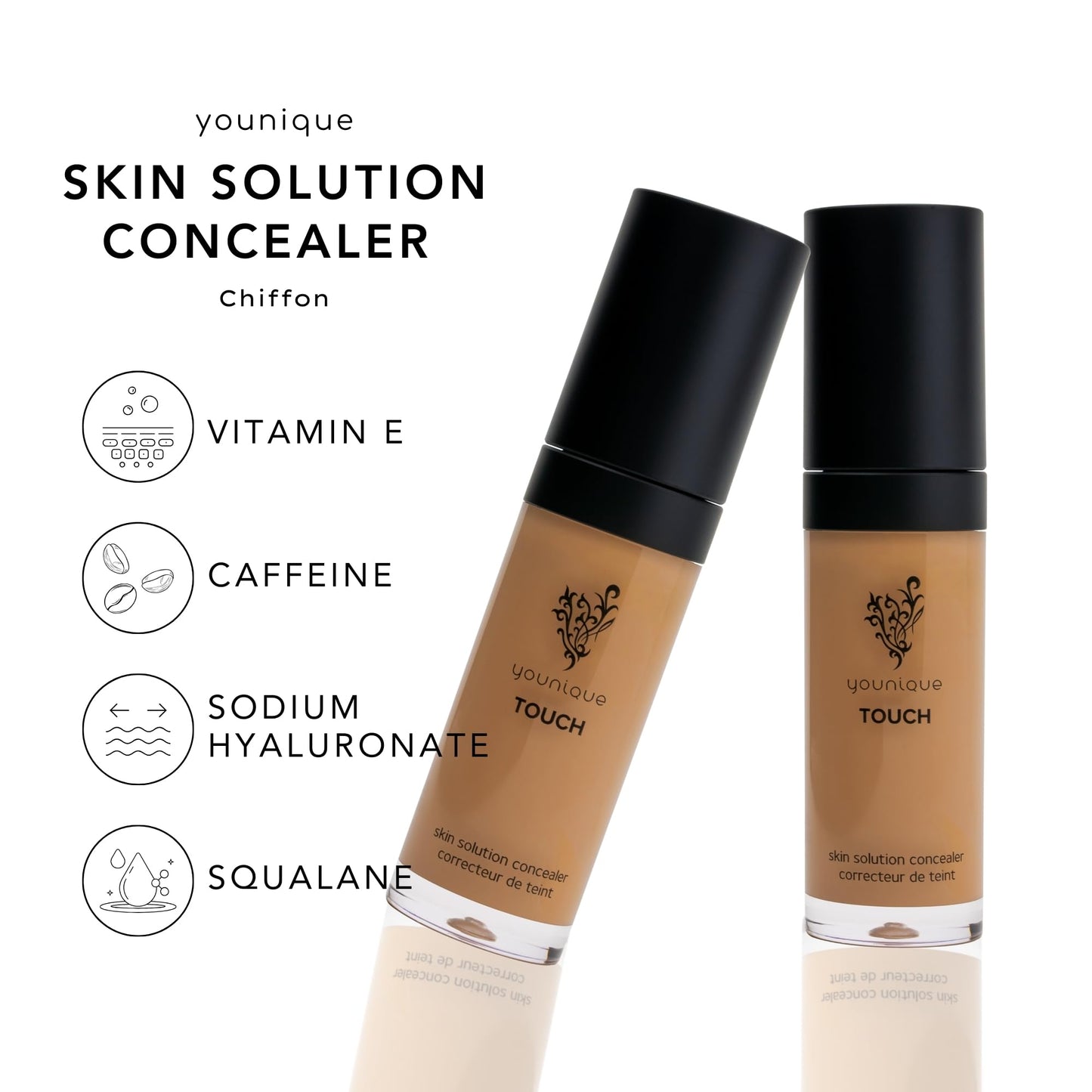 YOUNIQUE TOUCH Skin Solution Concealer | Chiffon | Full-Coverage & Long-Lasting Wear | Nourishing Formula with Caffeine, Vitamin E & Hyaluronic Acid | Seamless Matte Finish