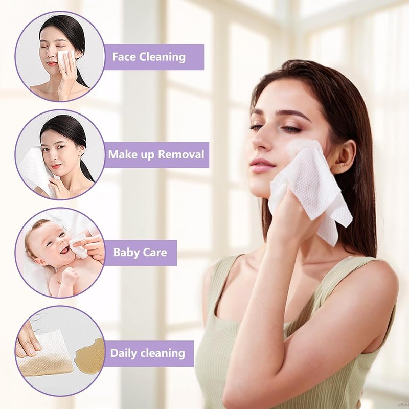 Disposable Face Towels - Soft Cotton Dry Wipes for Skincare | 400 Count Lint-Free Facial Cloths
