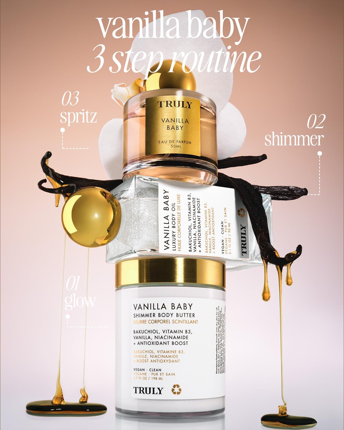 Truly Beauty Vanilla Baby Shimmer Body Butter | Smoothing & Firming Body Moisturizer with Bakuchiol & Niacinamide | Softens, Plumps & Illuminates Skin | Pearlescent Glow & Sweet Vanilla Scent
