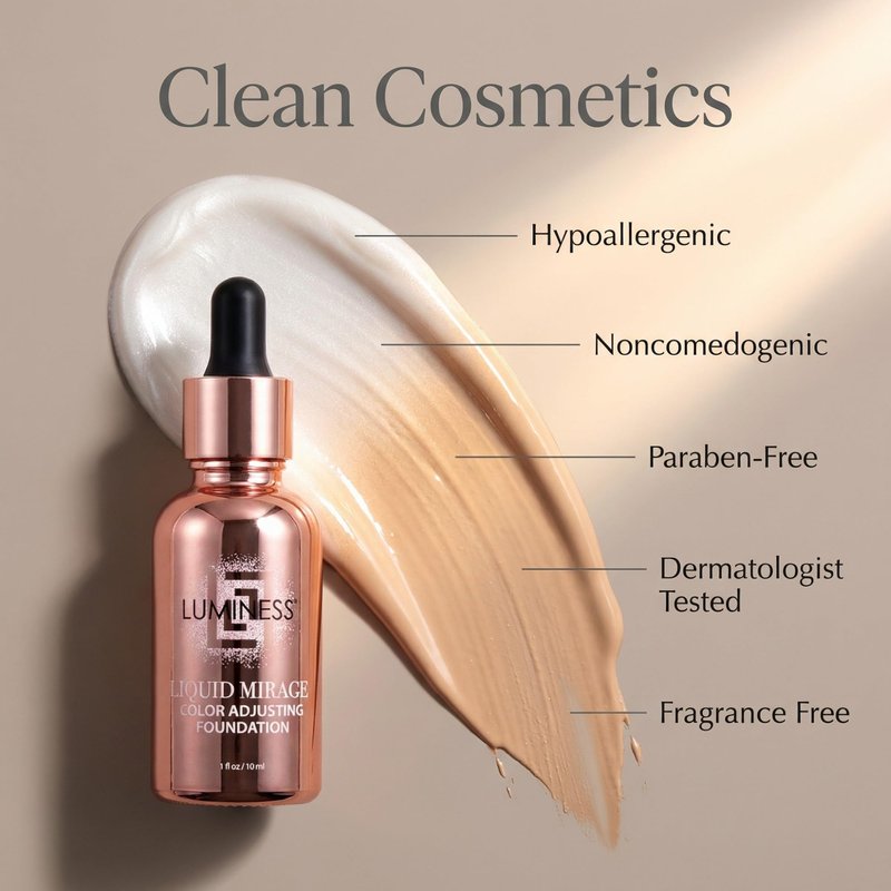 LUMINESS Liquid Mirage Color Changing Foundation for Mature Skin, Skincare-Infused Makeup with Hyaluronic Acid & Vitamin E, Hydrating Liquid Foundation & Concealer Hybrid, Hypoallergenic (Light)