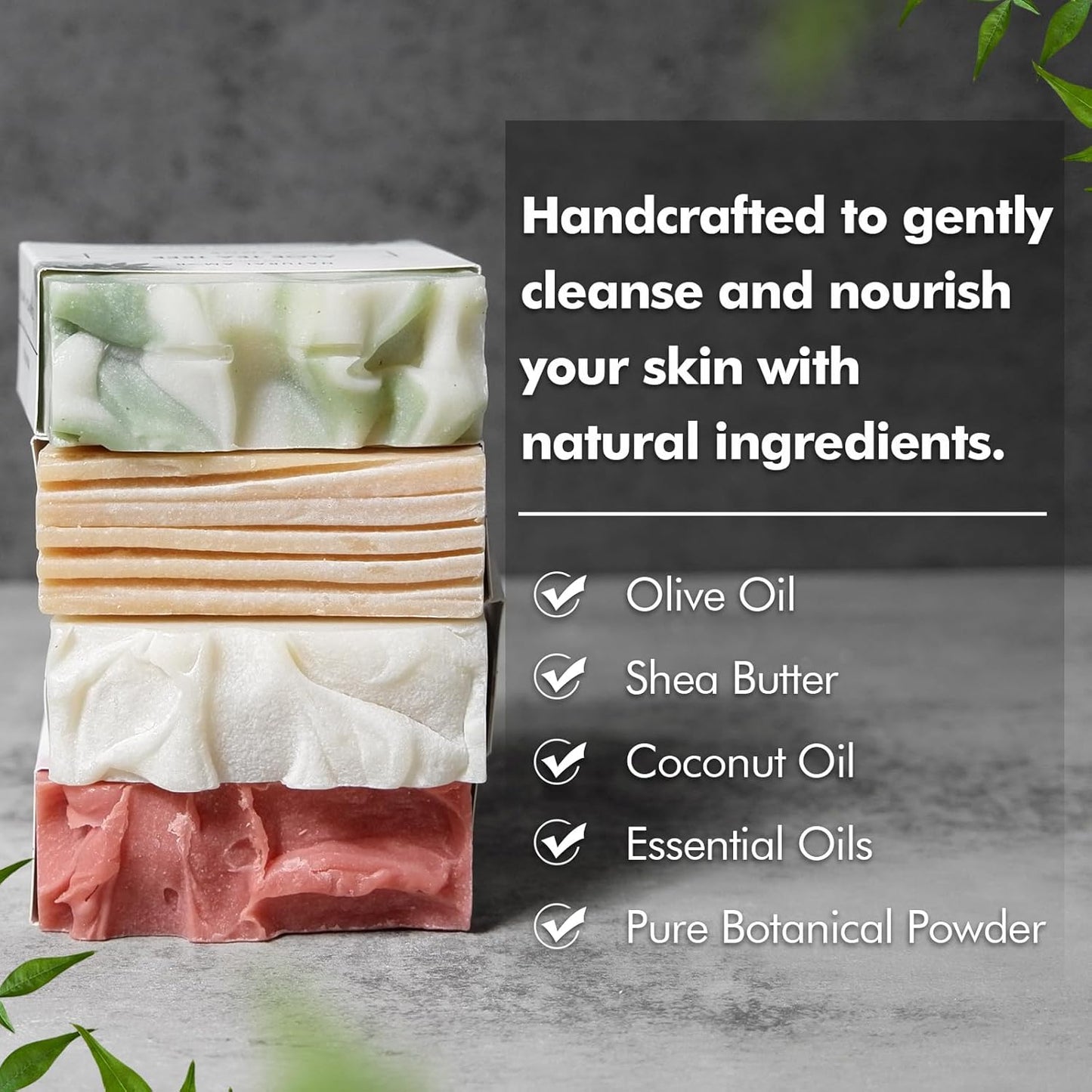 Handmade Soap Bar Set - Natural Ingredients | Moisturizing Cold Process Bars for Spa Self-Care Gift (4 Pack)