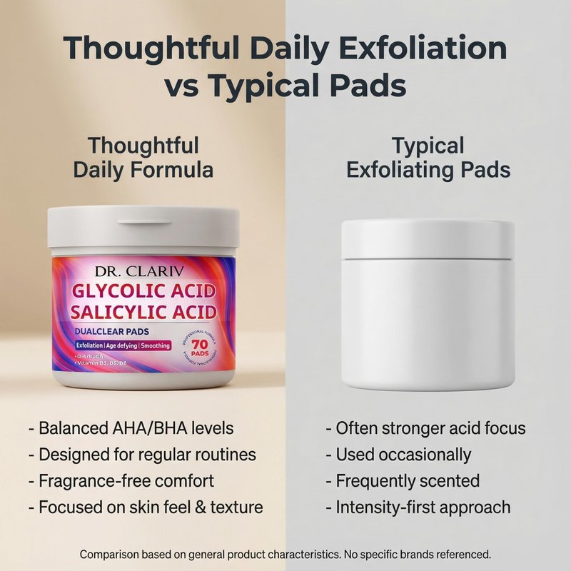 Glycolic Acid Pads with AHA BHA – Exfoliating for Face, 3% Glycolic & 0.5% Salicylic Acid, 7 cm Size, Supports Smooth Texture & Clear-Looking Pores, 70 Count