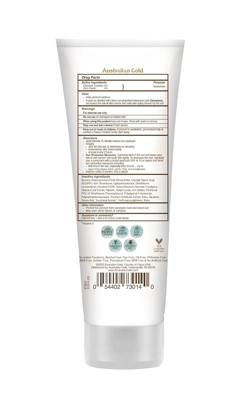 Australian Gold Tinted Face Sunscreen SPF 50 - Non-Chemical BB Cream, Water-Resistant, Matte Finish, 3 FL Oz